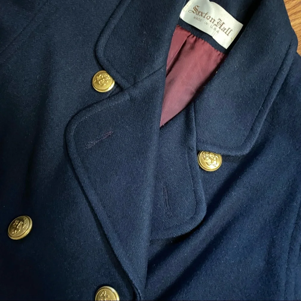 Vintage 70’s Navy Anchor Coat Wool Pea Coat Military Jacket - Picture 9 of 14